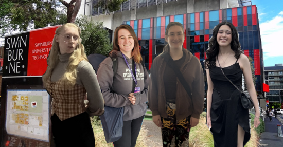 The team in front of Swinburne university. From left to right the order is Stacey, Vic, Riley and Monique